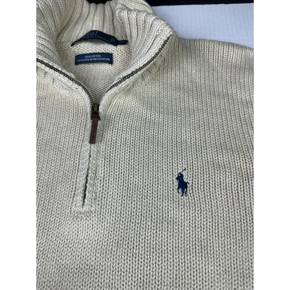 Vintage Polo Ralph Lauren Ivory/Cream Mens Cotton Mock Neck Sweater